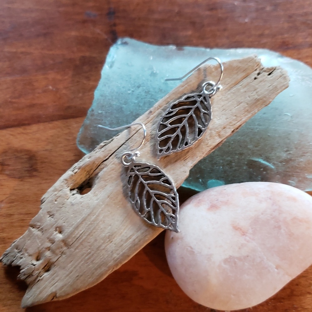 Handmade Nickel Free Simple Silver Leaf Stainless Steel Earrings
